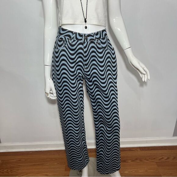 NWOT The Ragged Priest Blue/Black Wave High Waist Straight Leg Jeans --‎ … - Picture 4 of 10